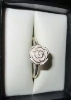 PANDORA Ring - Ring Pink Enamel Rose Flower Silver Ring - Size 56 - 190905 • $39