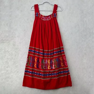 Mexican Oaxacan Vintage Ethnic Hand Embroidered Dress Womens MEDIUM Aztec • $39.99