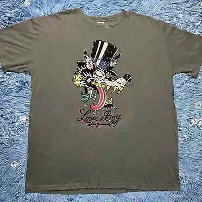 Y2K Ed Hardy Lover Boy Wolf Shirt Size XXL Rhinestones Gray Mens • $24