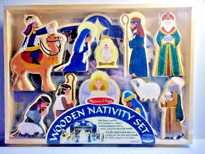 Melissa & Doug Wooden Nativity Set 11 Standing Figures 4 Piece Stable Christmas • $42.49