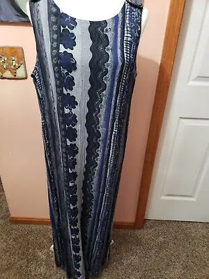 Sag Harbor Woman’s Maxi Dress 18W Vintage Sleeveless Blue Black Gray Gauze • $12