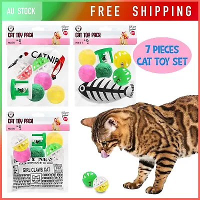 7pcs Cat Toy Set Catnip Ball Bell Tickle Interactive Training Exercise Bulk Pack • $10.95