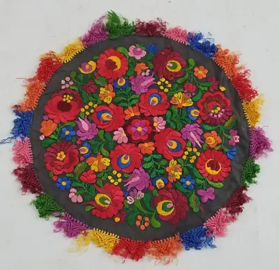 Vintage Hungarian Beautiful Color Matyo Hand Embroidered Table Cover Mat 36x35cm • $94.72