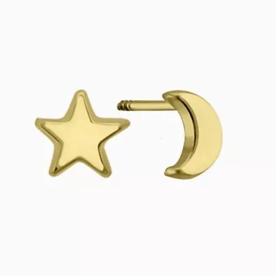 10K Yellow Petite Star  And Moon Stud Earring • $39.95