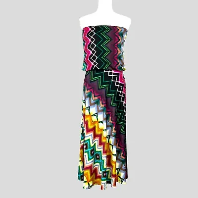 Veronica M Womens Strapless Drop Waist Maxi Dress Zigzag Stripes Size XS • $39.99
