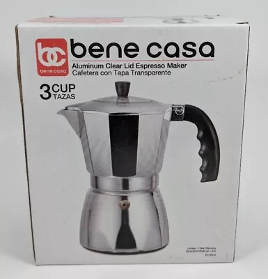 Bene Casa Aluminum Clear Lid Espresso Maker 3 Cup Capacity BC-58219 New In Box  • $20.88