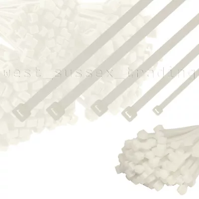 White Cable Ties. Short Long Small Medium & Large Size Zip Tie Wraps Natural • £3.69