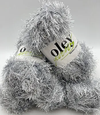 £8.99 • Buy Oley Eyelash Tinsel Knitting Crochet Craft Yarn Wool  - 5x100g - Metallic Silver