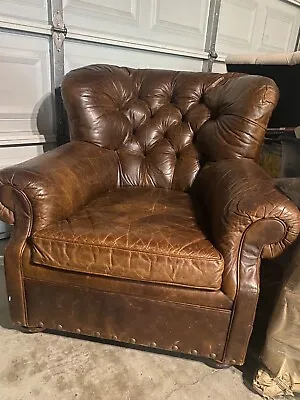 $1499 • Buy CLASSIC Restoration Hardware Buster Chair Brown Leather In GREAT CONDITION