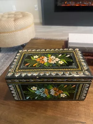 Vintage Mexican Hand Painted Wood Floral Box Design 9.5 X6 X4.5  • $6