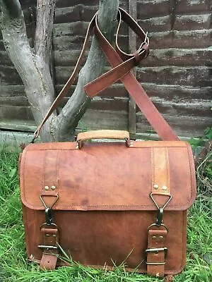 Unisex 18  Satchel Quality Vintage Leather Messenger Shoulder Saddle Laptop Bag • $49.99