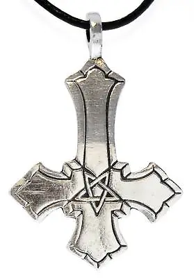 INVERTED ST. PETERS CROSS Pewter Pendant Leather • £3.84