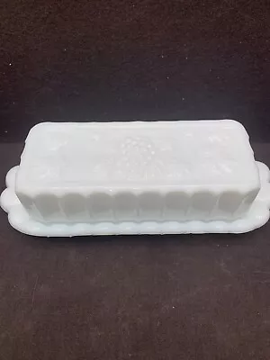 Westmoreland White Milk Glass Butter Dish Lid Grapes Leaves Vines Vintage • $14.99