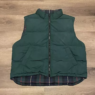 Eddie Bauer Puffer Vest Mens XL Green Reversible Plaid Goose Down Outdoors • $29.87