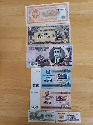 Lot Of 5 Diff Unc And Cir Banknotes Plus 2 Free Chinese Ration Coupons • $8