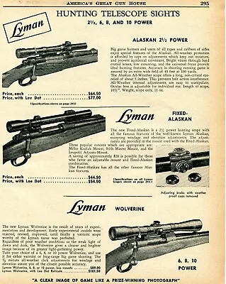 1957 Print Ad Of Lyman Alaskan & Wolverine Hunting Telescope Sights Rifle Scopes • $9.99