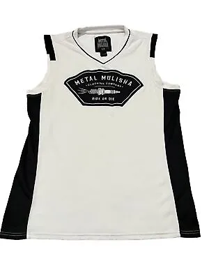 Metal Mulisha Mesh White Black Tank Top Basketball Jersey Motocross Mens Size L • $25