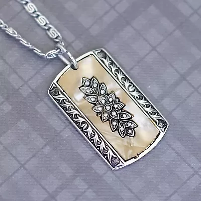 19 Inch Vintage Floral Abstract Square Aluminum Silver Tone Necklace G48 • $34.99