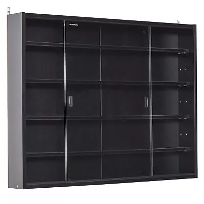 HOMCOM 5-Tier Wall Display Shelf Unit Cabinet W/ Shelves Glass Doors Black • £35.99