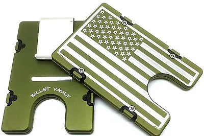 Large American Flag Billet Vault Aluminum Wallet RFID Protection Green    • $48.99