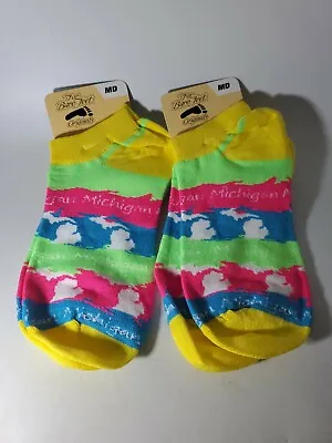 Lot Of 2 Michigan Neon Print Socks Size Medium 5-10 Comfy NO SHOW SOCKS  • $17.86