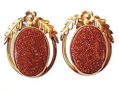 Vintage Van Dell 12kt Gold Filled Rose Gold Goldstone Clip On Earrings • $14.99