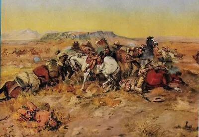 C M Russell 1898 Indians Cowboy's Battle 8 X6  Sample Print 1940s • $14.99