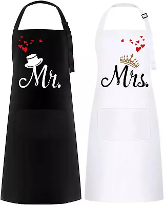 Funchaos 2 PCS Mr & Mrs Couple Aprons Set Apron For Women And Men Couple Gift  • £15.50