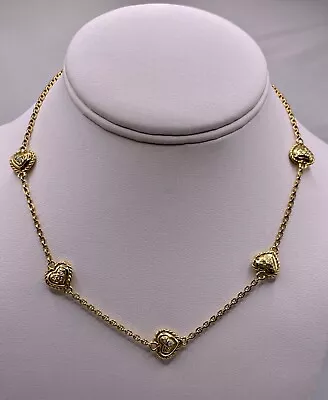 Judith Ripka 15 1/2” Diamond Heart Station Necklace 18k Yellow Gold 23g • $2335