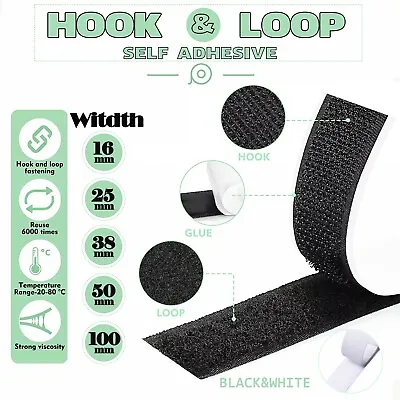 Self Adhesive HOOK And LOOP Fastener Tape Sticky Back Black Or White Fastening • $16.25