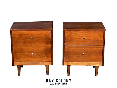 Pair Of Mid-century Modern Walnut Two Drawer Nightstands By Crescent Furniture • $2160