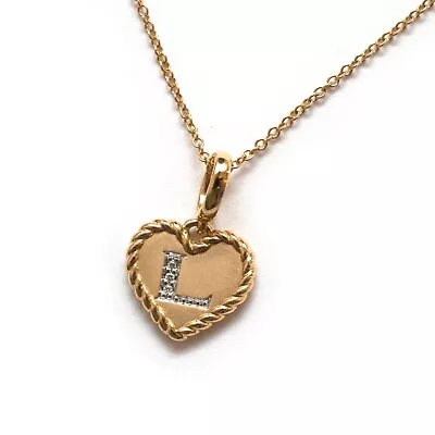 New DAVID YURMAN Heart Initial Charm L 18K Yellow Gold & Diamond 18  Necklace • $625