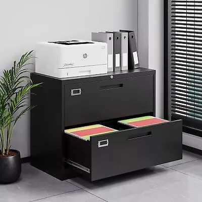 Black 2 Drawer File Cabinet W/LockMetal Storage Cabinet Lateral Filing Cabinet • $109.99