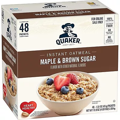 Instant Oatmeal Maple & Brown Sugar Individual Packets 1.51 Ounce -Pack Of 48 • $16.68