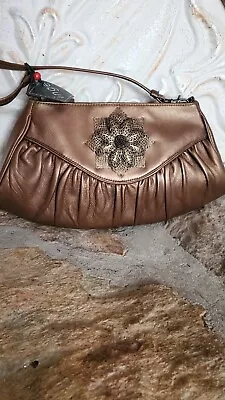 INGE Copper Clutch NWT Strap Pretty Metal Flower Accent • $27.50