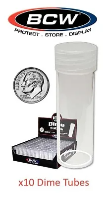 10 Round Dime Clear Plastic Coin Storage Tubes Lot W/ Screw Caps BCW Free Post • $7.64