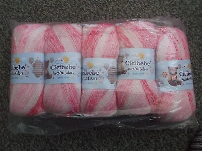 PINK Rainbow Baby Yarn Cicibebe Sweetie Double Knitting Anti Pilling 5 X 100g • £0.99