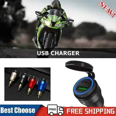 £9.60 • Buy DIN Plug To QC3.0 + PD USB Charger W/ LED Light For Motorcycle (Black+Blue)
