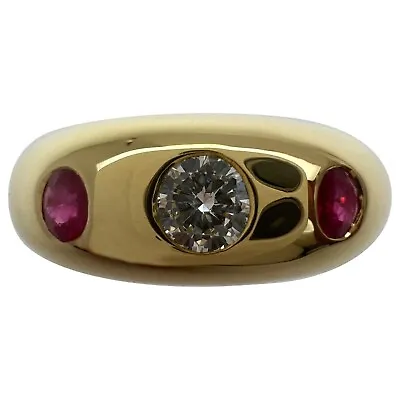 Vintage Cartier Diamond Ruby Daphne 18k Yellow Gold Three Stone Domed Ring EU51 • $4976.22
