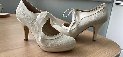 White-Pearl Bridal Shoes Satin With Lace Platform High Heels Size UK 3.5 (EU 36) • £10