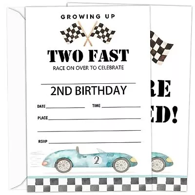 TWO Fast Birthday Invitation With Envelopes For Boy Girl Kid Race Car Vintage... • $19.64