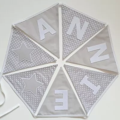 £6.75 • Buy Personalised Grey & White Fabric Bunting ~ Name Gift / Baby Girl ~ Nursery