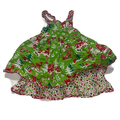 £9.34 • Buy Jelly The Pug Christmas Dress Girls Size 6 Trees Reindeer Red Green Ruffled