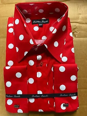 Men's 100% Cotton Fashionable Polka Dot Design Dress Shirt French Cuff Red/White • $21.95