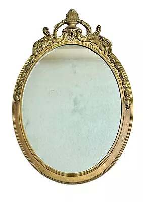 Antique French Provincial Oval Gilded Wood Wooden Frame Mirror Ornate 22.5x15 • $494.09