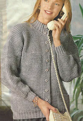 Ladies Classic Fisherman's Rib Cardigan/Jacket Knitting Pattern DK 32-44   677 • £2.09