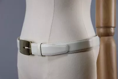 GUCCI GG Vintag 80s Authentic White Leather G Gold Buckle Belt  Size: 89 Cm • $170