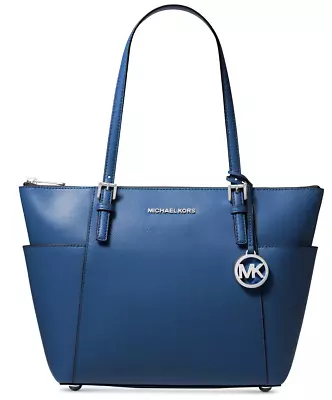 Michael Kors Jet Set Leather Tote Bag -NEW Vintage (BLUE) Gold -NEW • $185