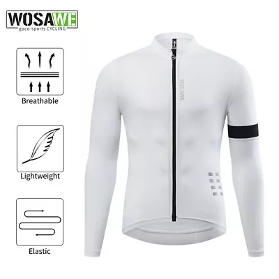 WOSAWE Men's Long Sleeve Cycling Jersey Road Bike Top Bicycle Running Breathable • $28.13