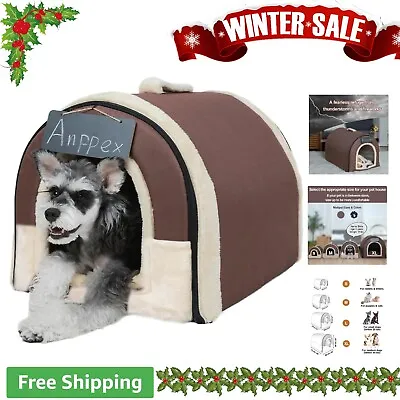 Small Dog House Indoor - 2 In 1 Washable Covered Bed - Insulated Cozy Pet Igloo • $77.99